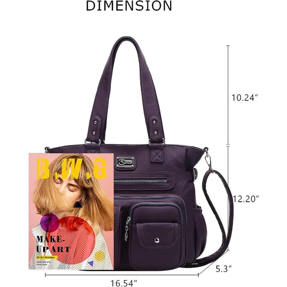 Women Purple Shoulder Large Tote Hobo Large Purses - Picture 2 of 7